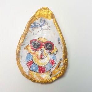 Handcrafted Oyster Shell Ring Dish Mini W/Dog With Tube Decoupage